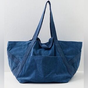 Free People Mega Cord Tote in Denim Blues NWT